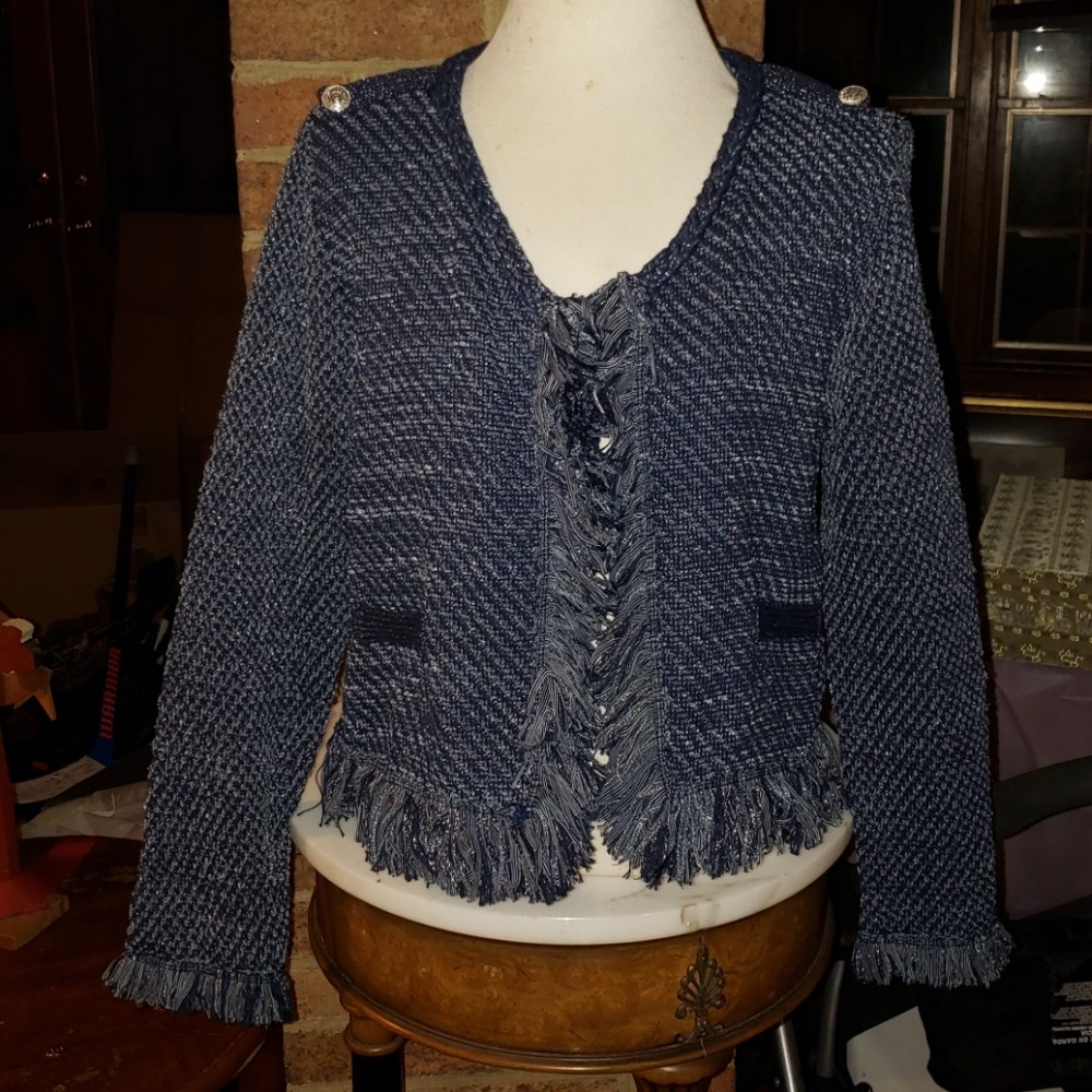 Chelsea &  Theodore Knit blazer with Fringe